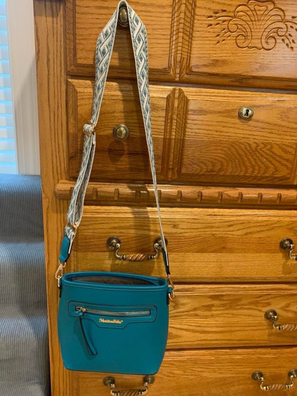 Wrangler Teal Crossbody with Patterned Adjustable Strap
